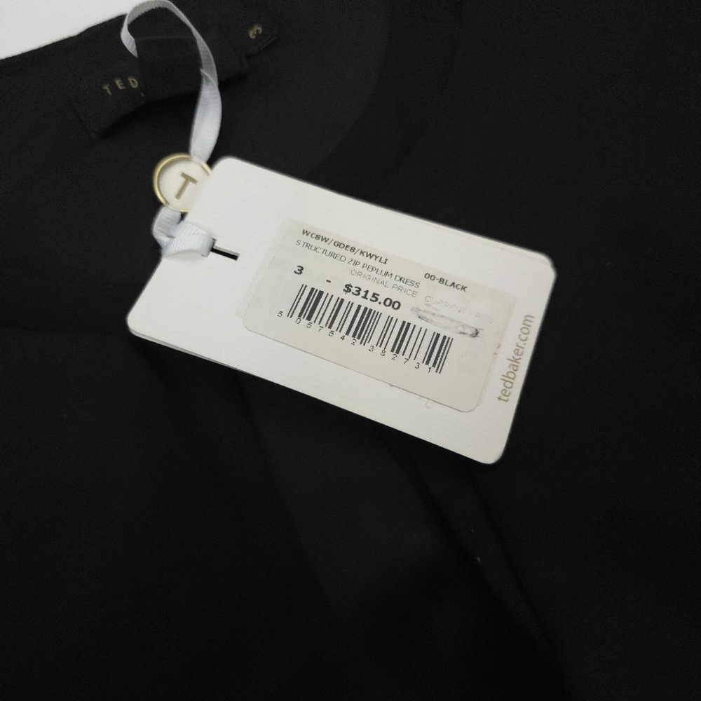New Ted Baker Structured Zip Peplum  Black Dress Sz 8 - Picture 7 of 13